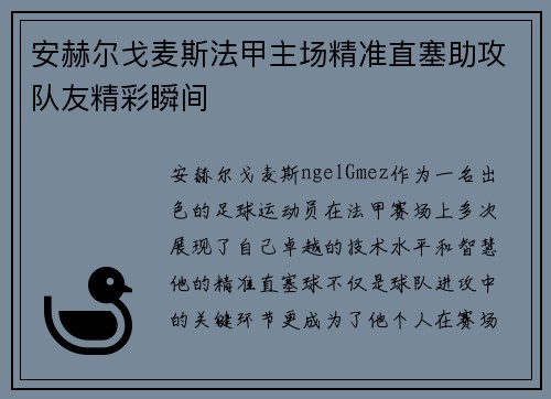 安赫尔戈麦斯法甲主场精准直塞助攻队友精彩瞬间